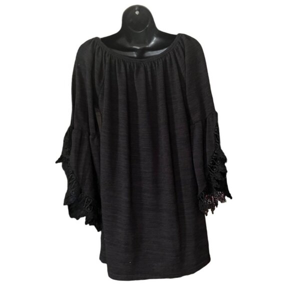 Win Win women's black open sleeve lace tunic size L/XL tiered sleeves - Picture 1 of 8